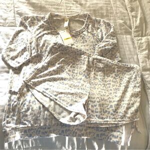 Jessica Simpson Soft Blue and Cream Leopard Print Pajama Set